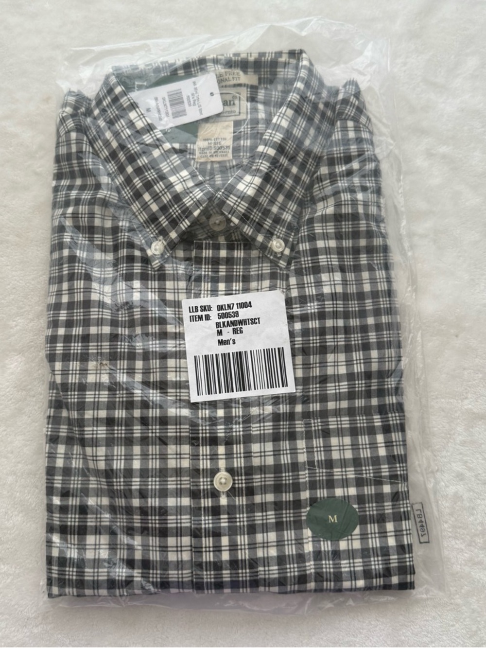 L.L. Bean Black and White Plaid Button-Down Shirt
